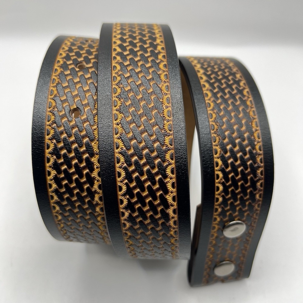 Bison Denim Leather Basketweave Embossed Belt 40-44 Brown NO BUCKLE NO KEEPER